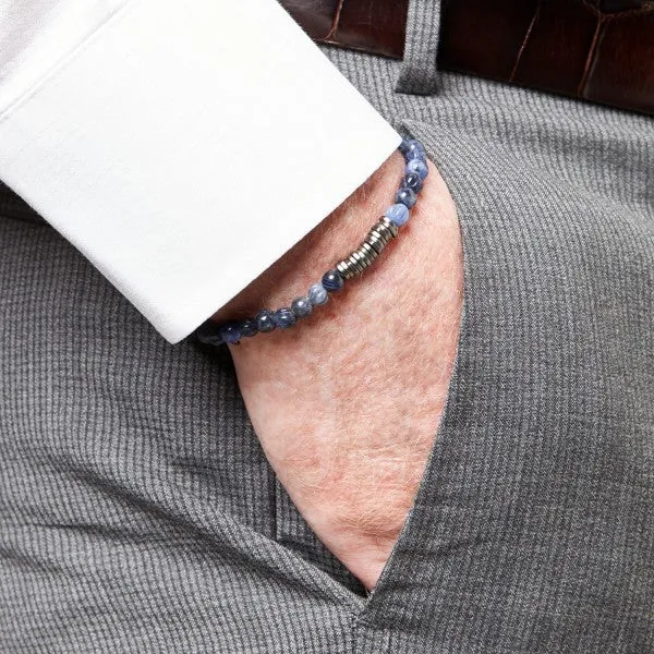 Tateossian Men's Classic Discs Blue Gemstone Bracelet, Sodalite Beads
