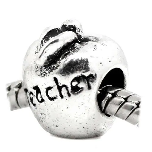 Teacher's Apple Charm European Bead Compatible for Most European Snake Chain Bracelet