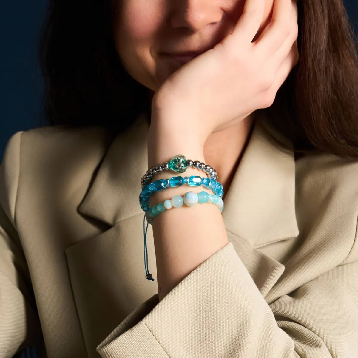 Teal | Firefly Glass Hearts Essence Bracelet