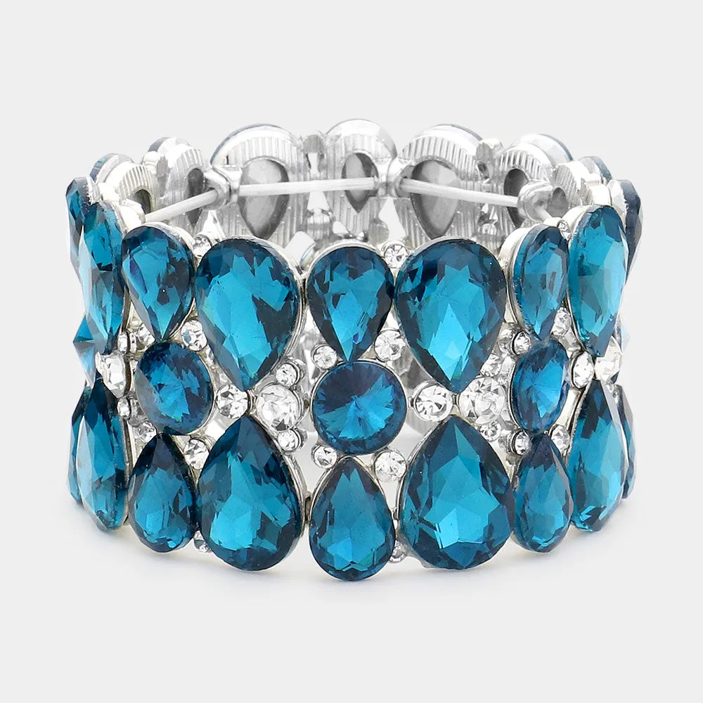 Teardrop and Round Teal Crystal Stretch Bracelet  | 464246