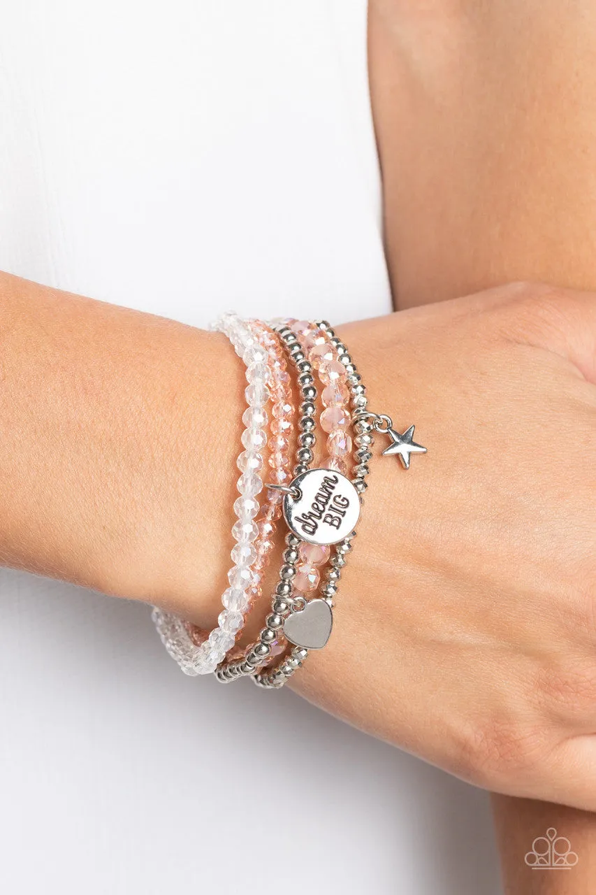 Teenage DREAMER - Orange - Beaded Heart Star Charm "Dream Big" Inspirational Paparazzi Stretchy Bracelet