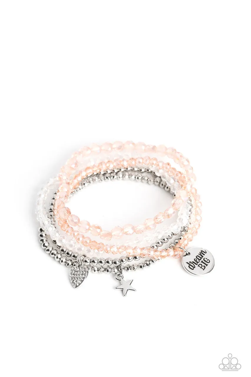 Teenage DREAMER - Orange - Beaded Heart Star Charm "Dream Big" Inspirational Paparazzi Stretchy Bracelet