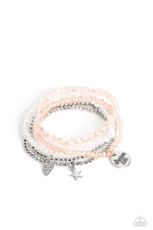 Teenage DREAMER - Orange - Beaded Heart Star Charm "Dream Big" Inspirational Paparazzi Stretchy Bracelet