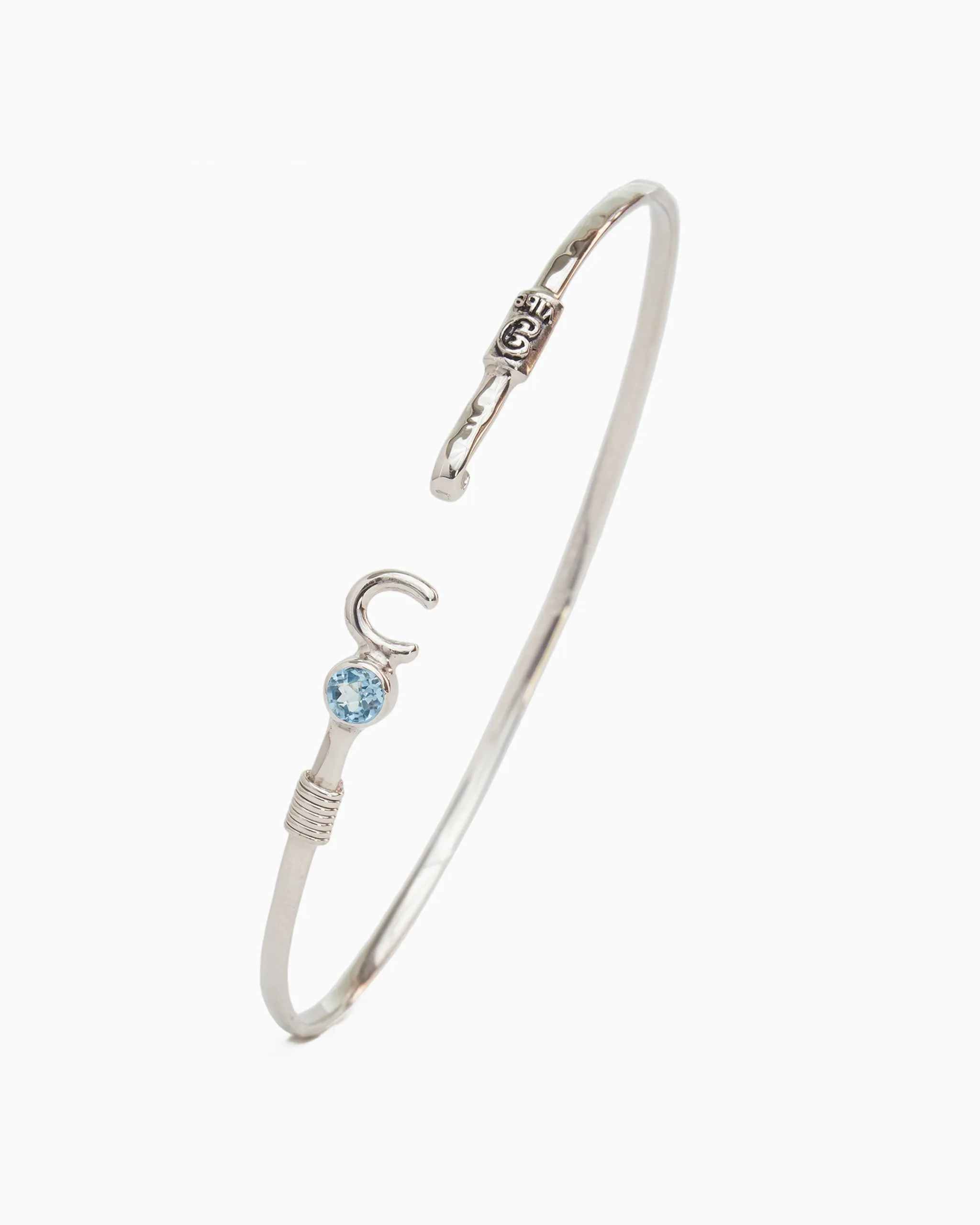The Hook Bracelet with Stone, 2mm - Hampton Blue Topaz