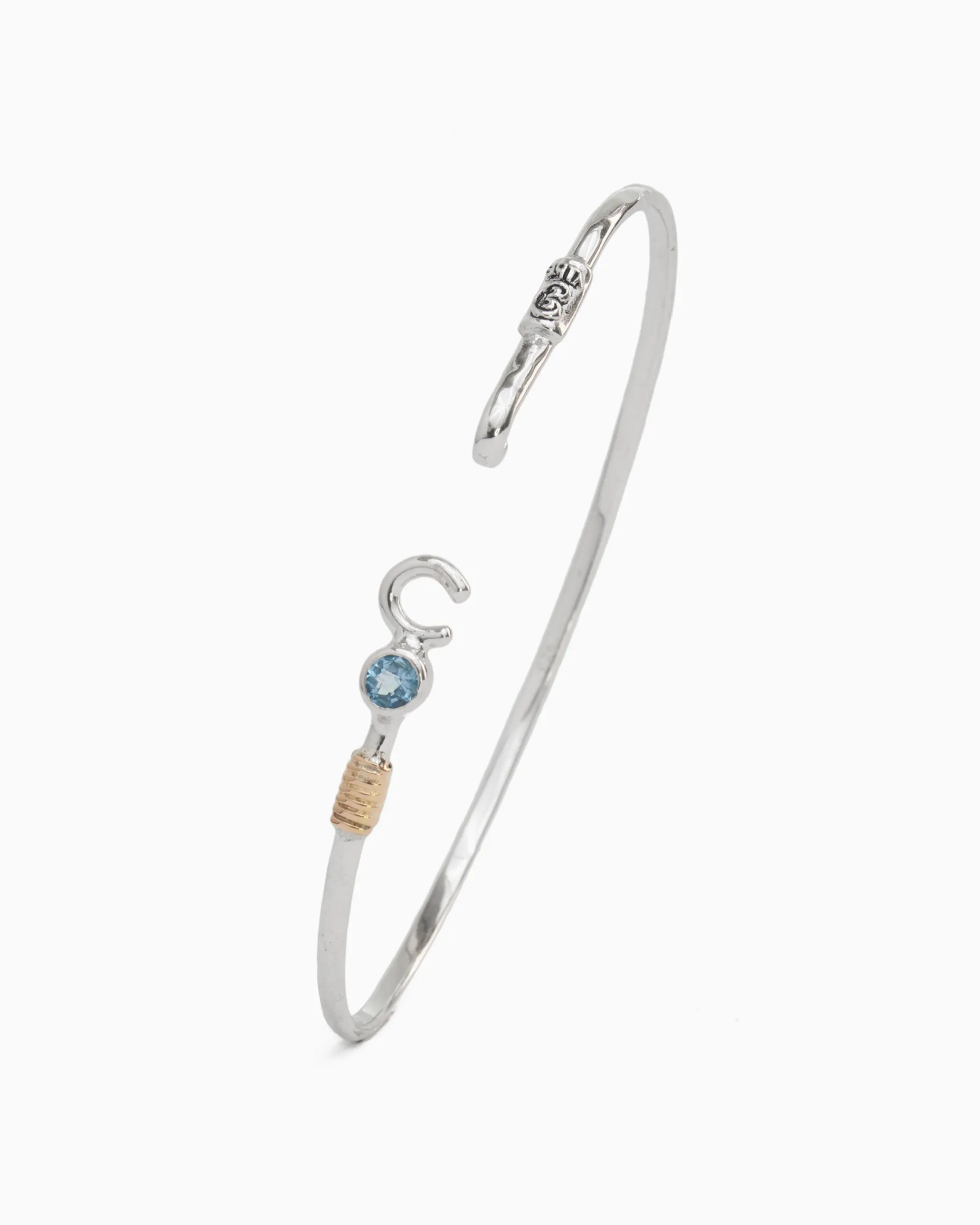 The Hook Bracelet with Stone, 2mm - Hampton Blue Topaz