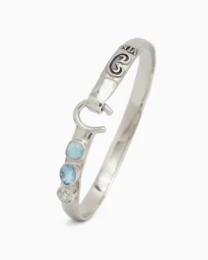 The Hook Bracelet with Triple Stones, 6mm - Larimar/Hampton Blue Topaz/White Zircon