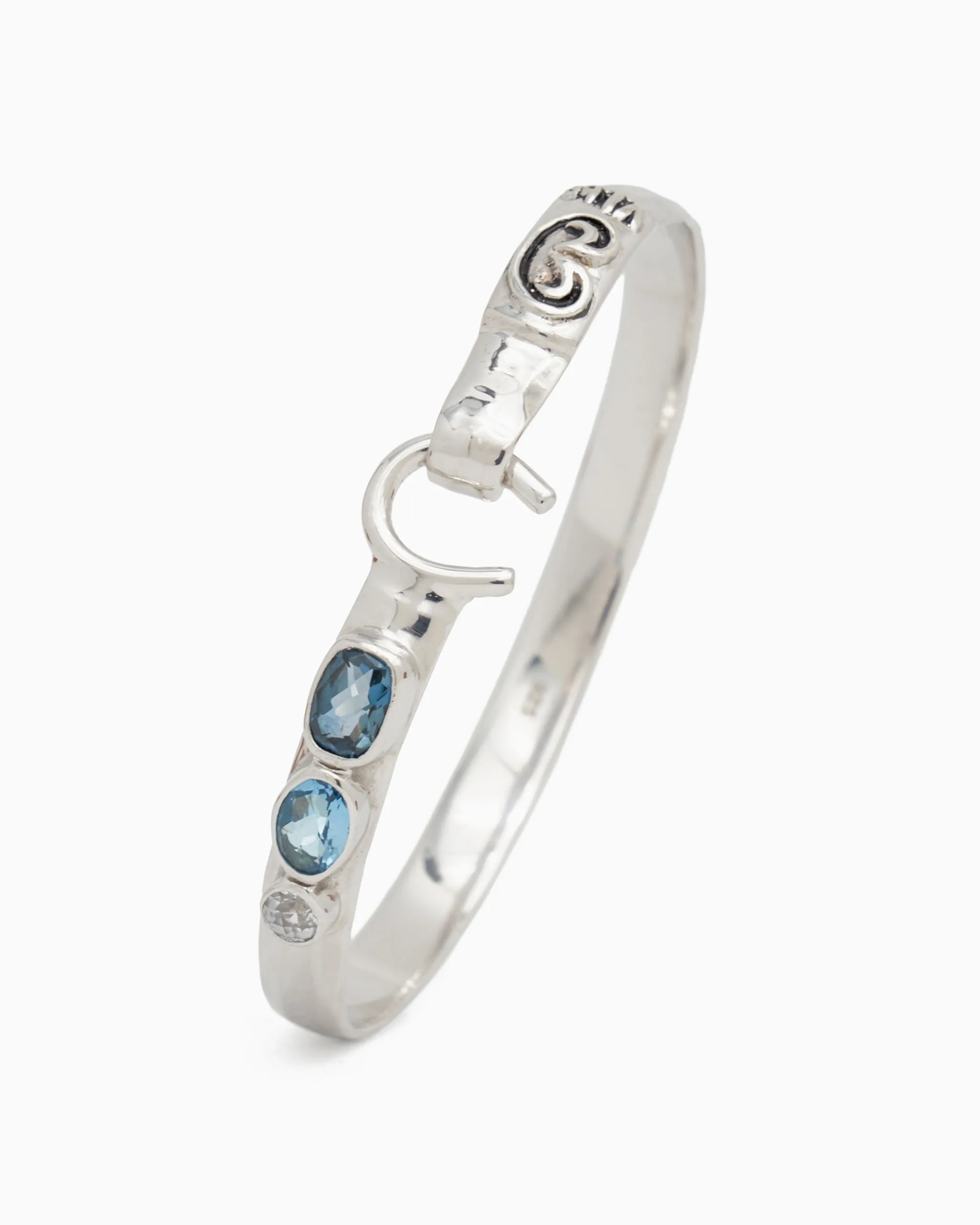 The Hook Bracelet with Triple Stones, 6mm - London Blue Topaz/Hampton Blue Topaz/White Zircon