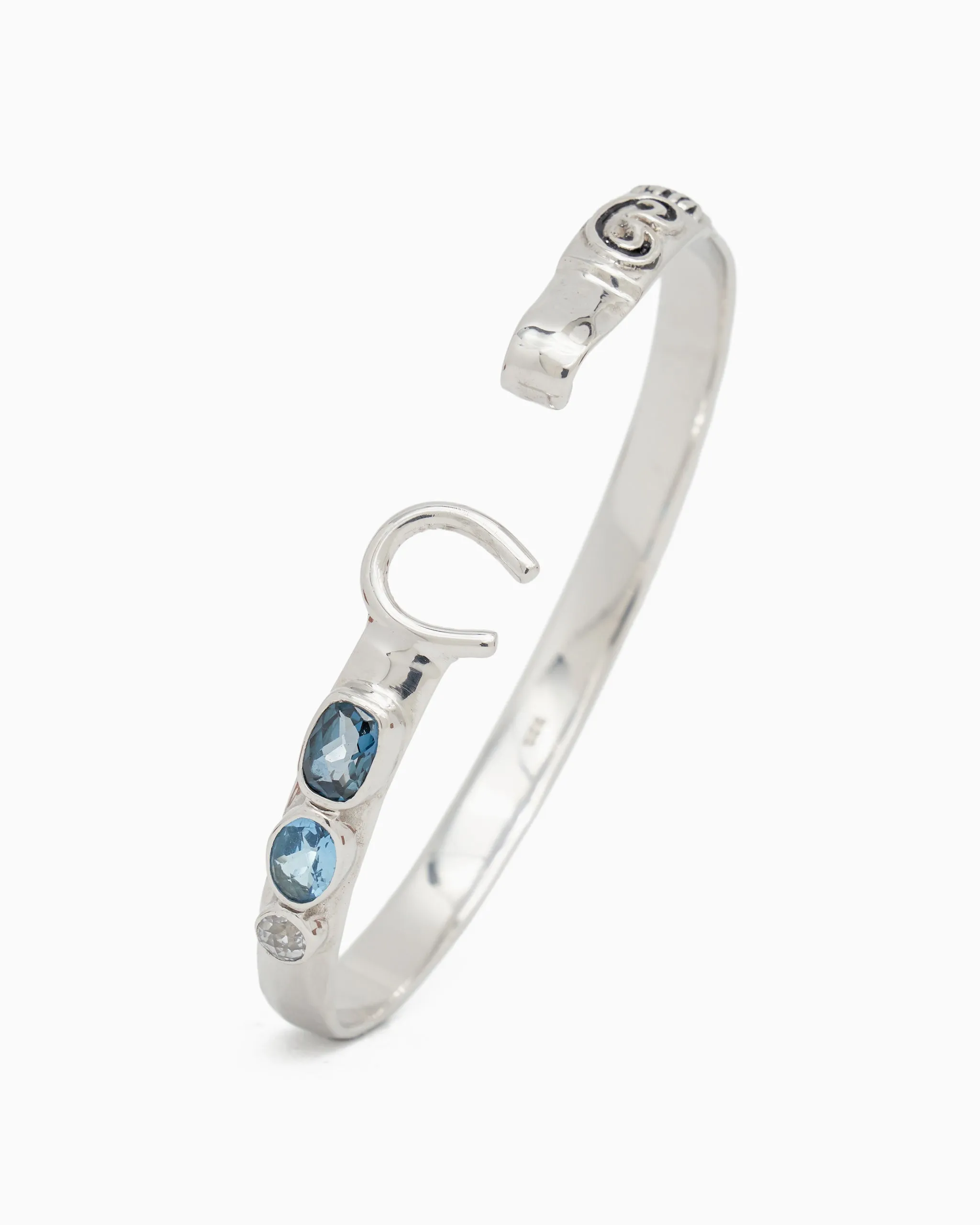 The Hook Bracelet with Triple Stones, 6mm - London Blue Topaz/Hampton Blue Topaz/White Zircon