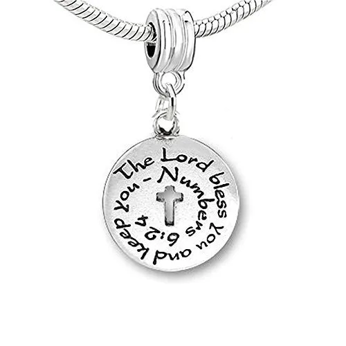 The Lord Bless You and Keep You Religious Cross European Bead Compatible for Most European Snake Chain Bracelet