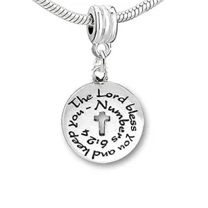 The Lord Bless You and Keep You Religious Cross European Bead Compatible for Most European Snake Chain Bracelet