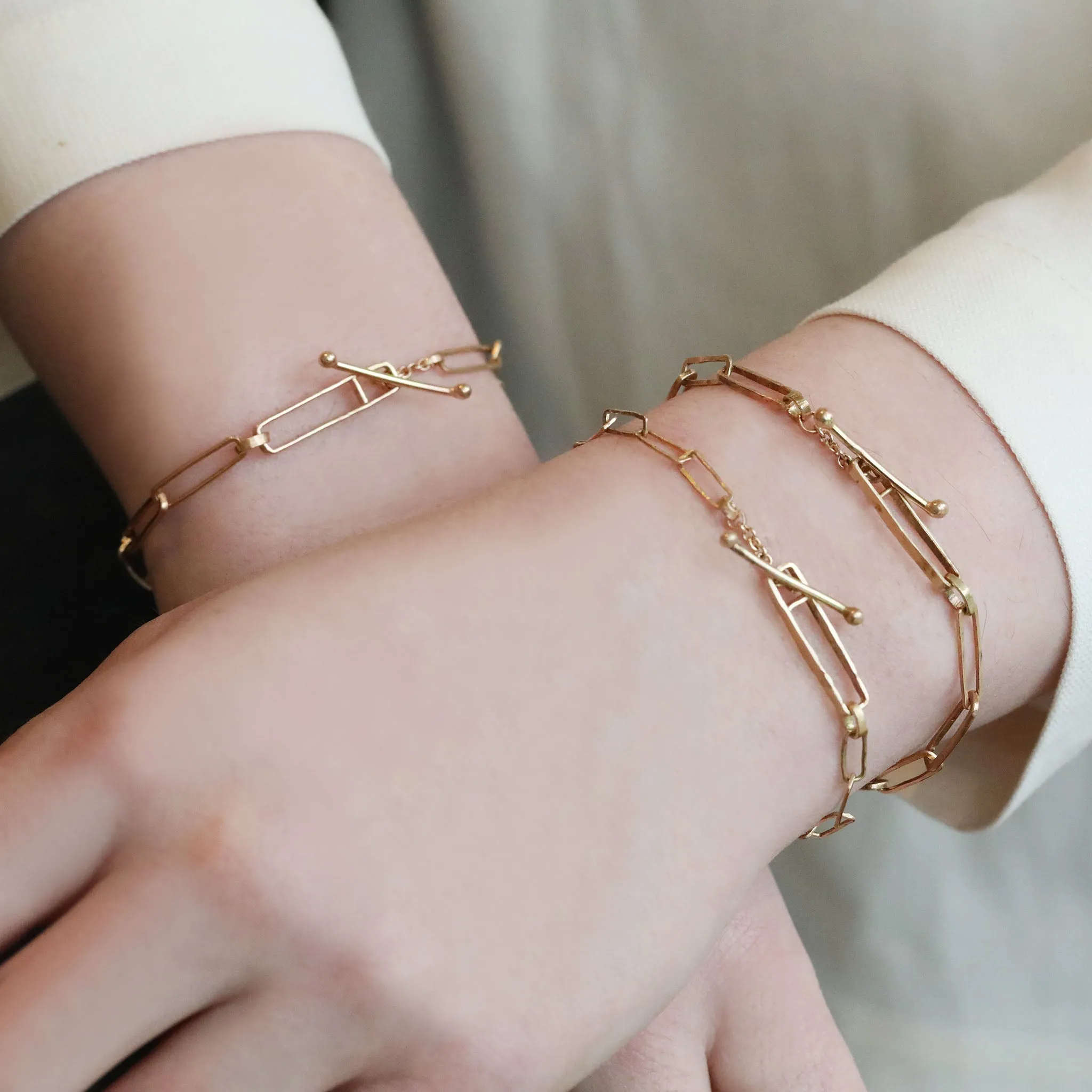 The "Tara" 14 Karat Gold Hammered Rectangular Link Bracelet