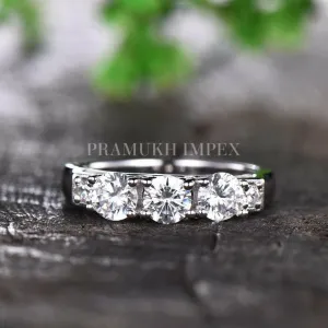 Three Stone 14k White Gold Engagement Ring, 0.81TCW Wedding Ring, Anniversary Ring, Forever One, Promise Ring