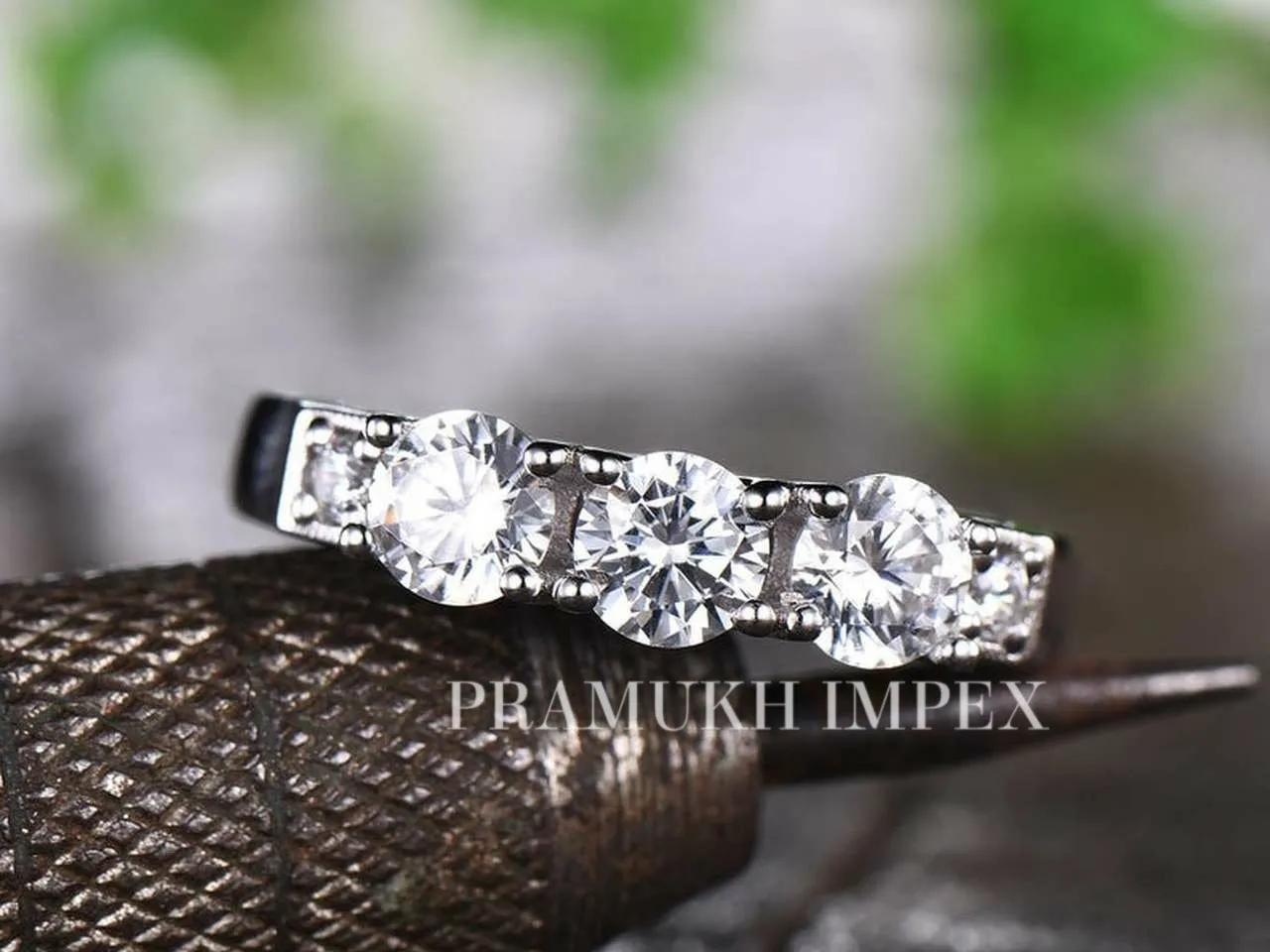 Three Stone 14k White Gold Engagement Ring, 0.81TCW Wedding Ring, Anniversary Ring, Forever One, Promise Ring