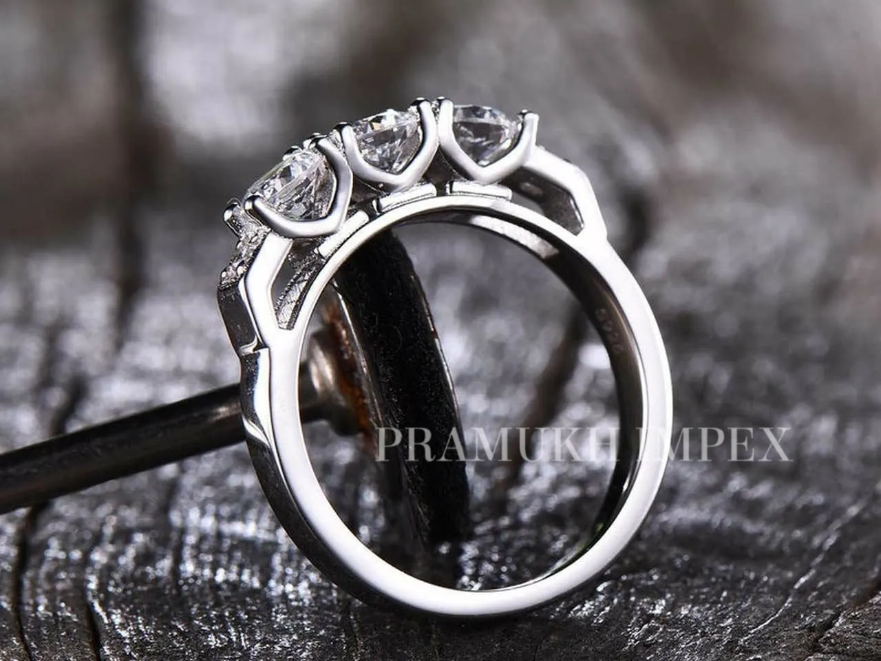 Three Stone 14k White Gold Engagement Ring, 0.81TCW Wedding Ring, Anniversary Ring, Forever One, Promise Ring
