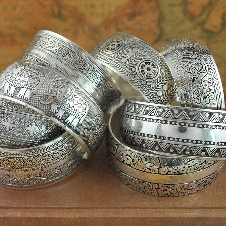 Tibetan Jewelry Vintage Silver Bangles Antique Tibetan Silver Cuff Bracelets