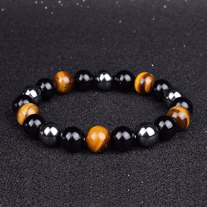 Tiger Eye & Hematite Bracelets Natural Obsidian Beads