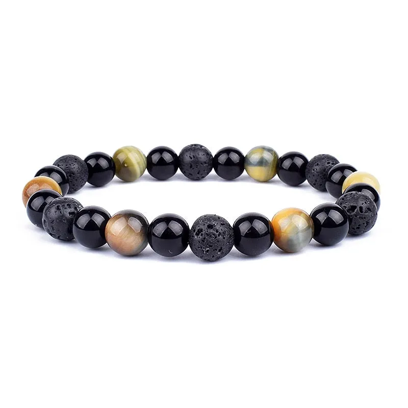 Tiger Eye & Hematite Bracelets Natural Obsidian Beads