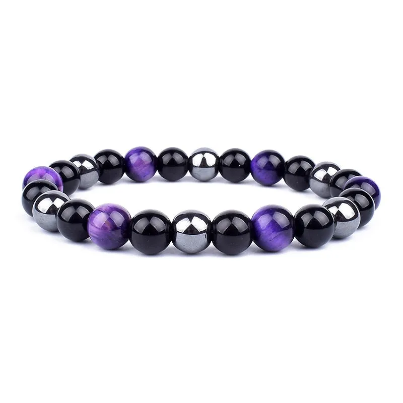 Tiger Eye & Hematite Bracelets Natural Obsidian Beads