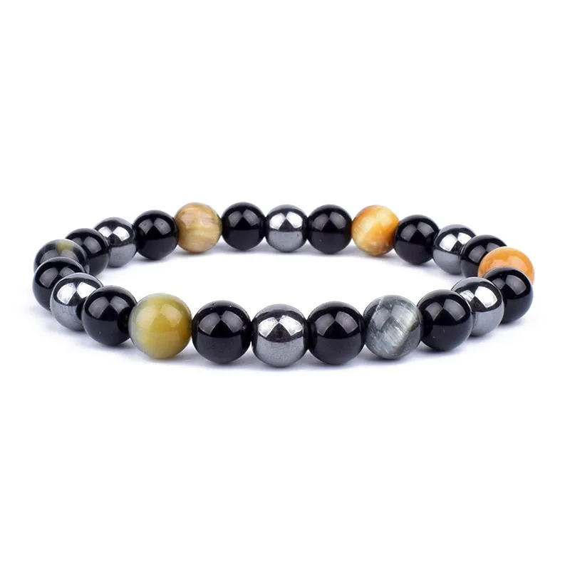 Tiger Eye & Hematite Bracelets Natural Obsidian Beads