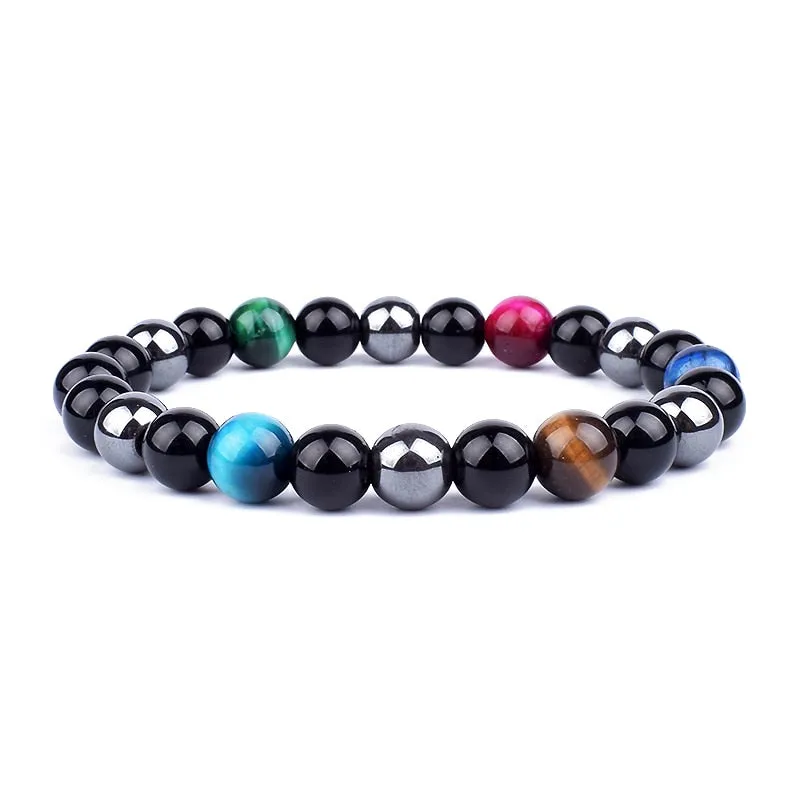 Tiger Eye & Hematite Bracelets Natural Obsidian Beads