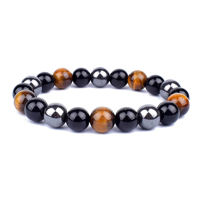 Tiger Eye & Hematite Bracelets Natural Obsidian Beads