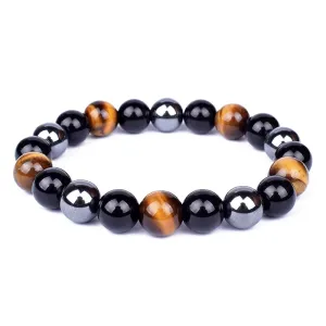 Tiger Eye & Hematite Bracelets Natural Obsidian Beads