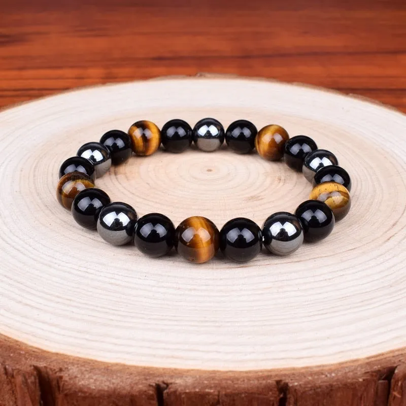 Tiger Eye & Hematite Bracelets Natural Obsidian Beads