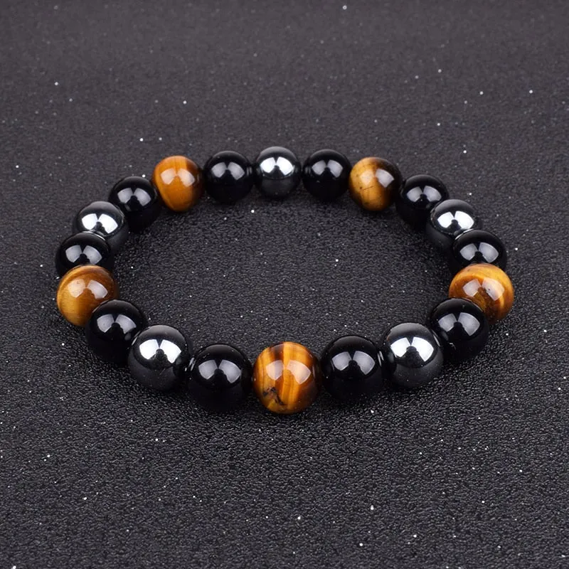 Tiger Eye & Hematite Bracelets Natural Obsidian Beads