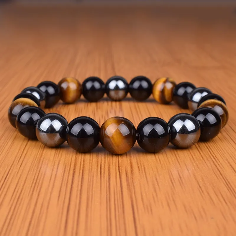 Tiger Eye & Hematite Bracelets Natural Obsidian Beads