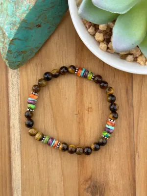 Tiger Eye and Multi-Gem Stretch Bracelet
