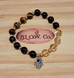 Tigers Eye, Black Tourmaline, Amethyst and Citrine w/ Hamsa Hand 8mm ONLY