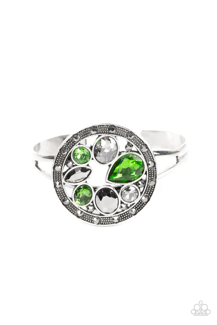 Time to Twinkle - Green - Teardrop Gem Medallion Paparazzi Cuff Bracelet