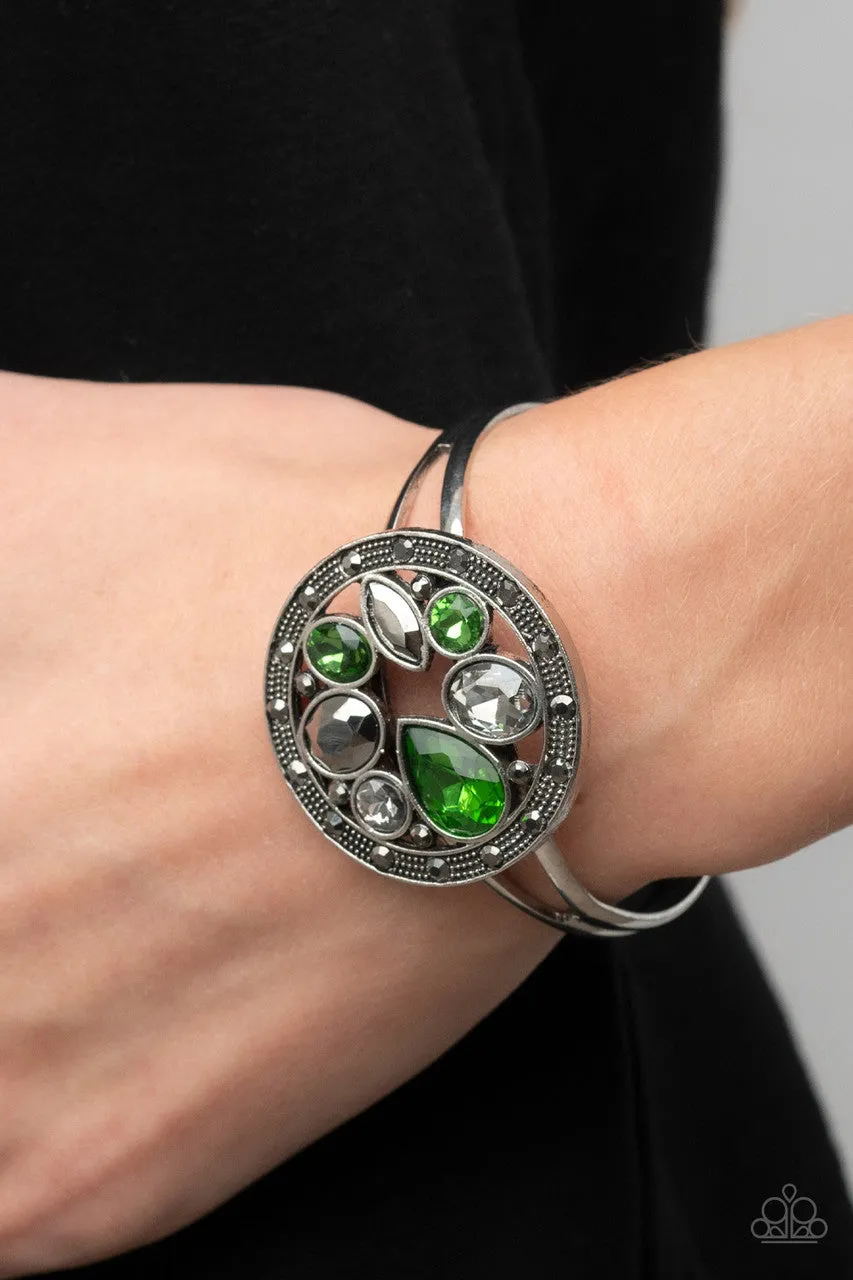 Time to Twinkle - Green - Teardrop Gem Medallion Paparazzi Cuff Bracelet