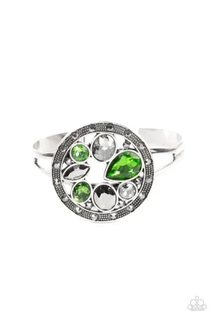 Time to Twinkle - Green - Teardrop Gem Medallion Paparazzi Cuff Bracelet