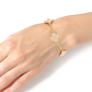 Timeless Grace: Pearl-Adorned Quatrefoil Chain Bracelet in Gold