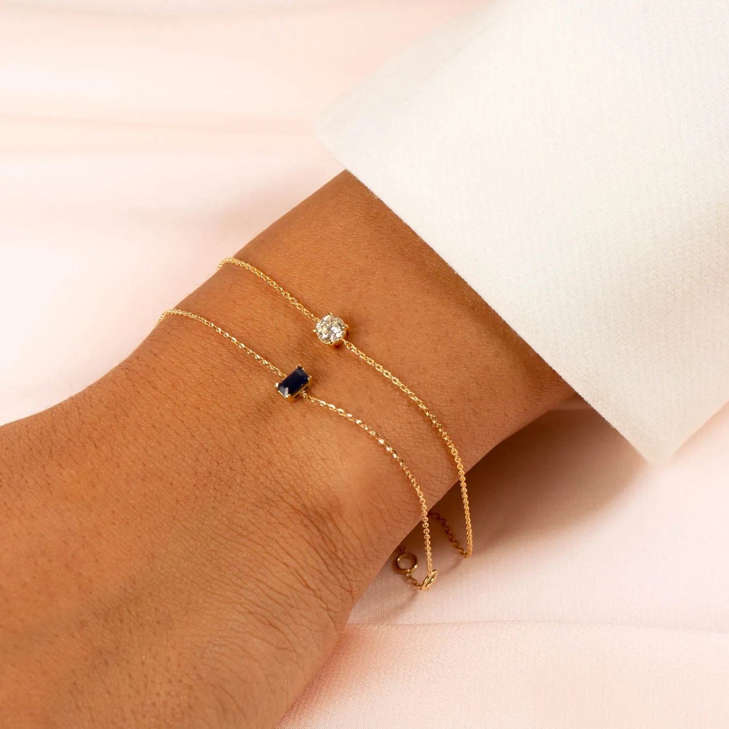 Tiny Diamond Colored Baguette Bracelet 14K