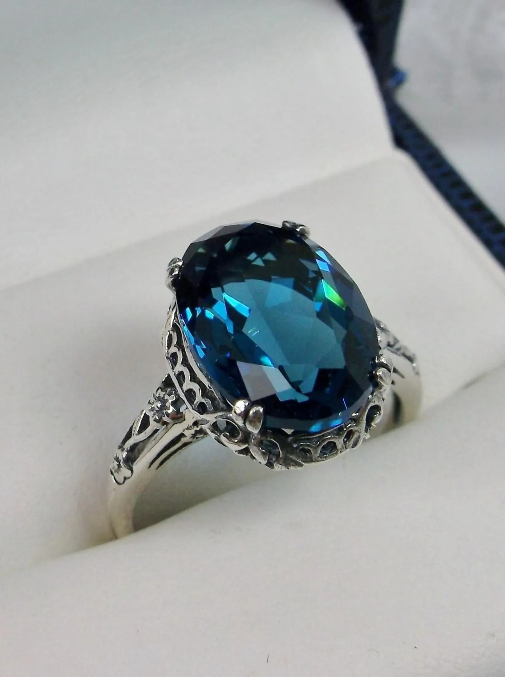 Topaz Ring, Size 8.5, London Blue Topaz Gemstone, Revival Edwardian Jewelry #D70 - Ready to Ship