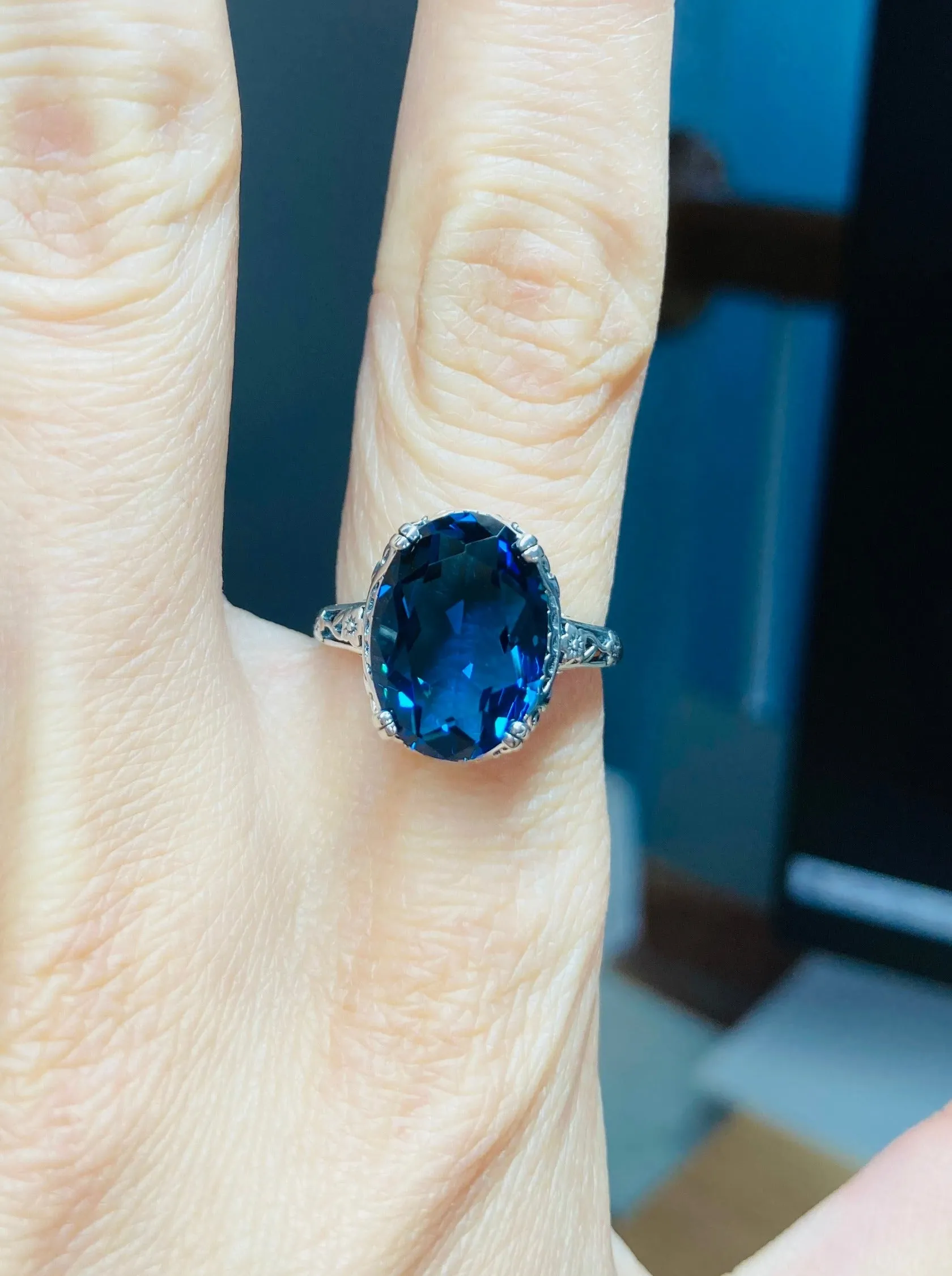 Topaz Ring, Size 9, London Blue Topaz Gemstone, Revival Edwardian Jewelry #D70 - Ready to Ship