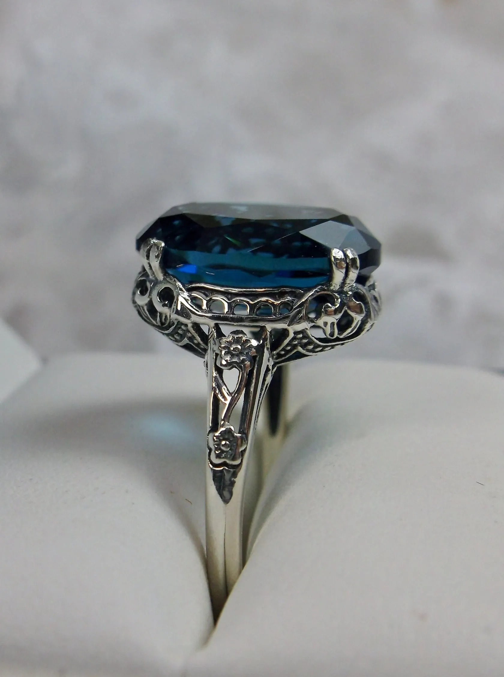 Topaz Ring, Size 9, London Blue Topaz Gemstone, Revival Edwardian Jewelry #D70 - Ready to Ship