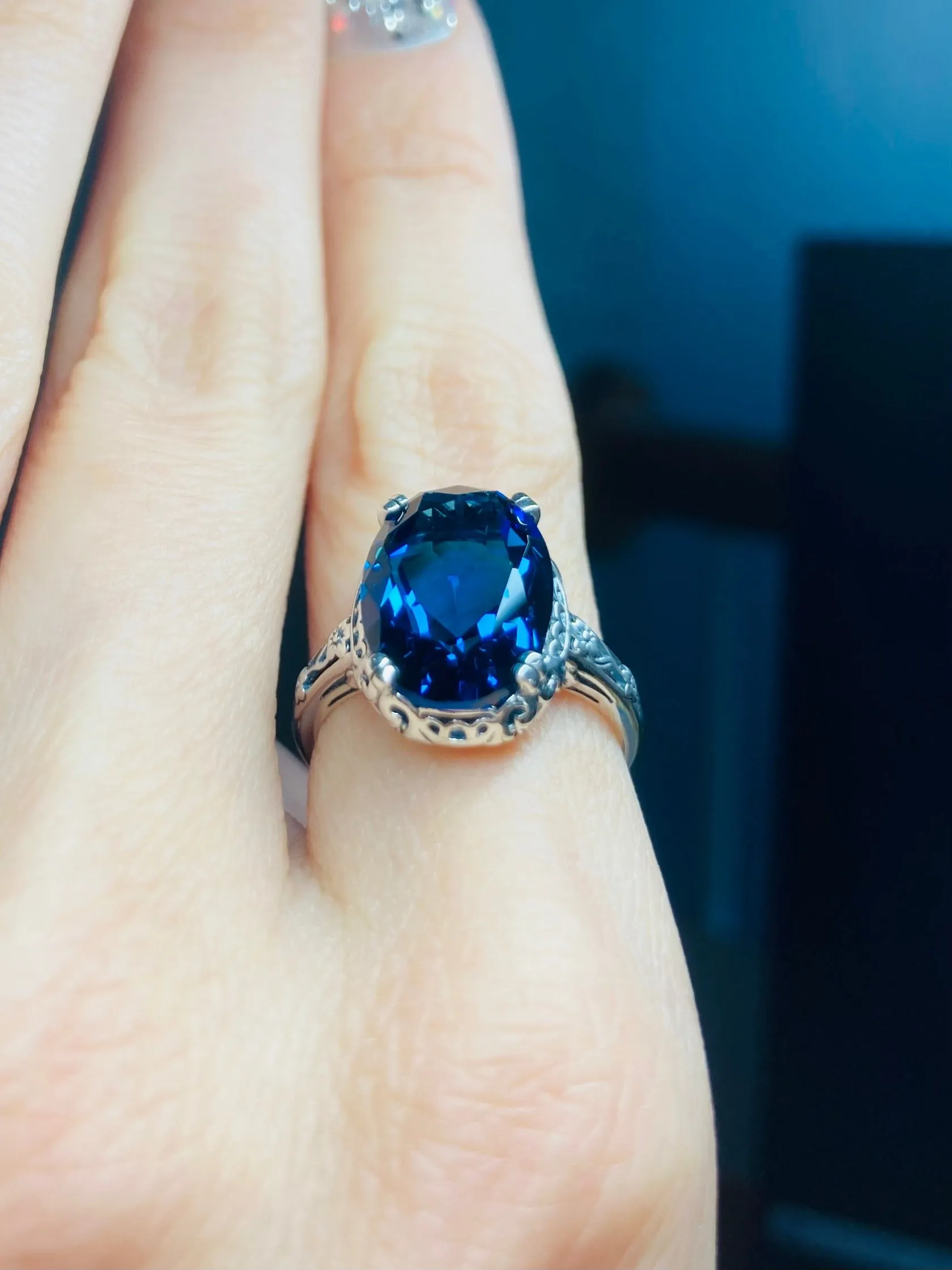 Topaz Ring, Size 9, London Blue Topaz Gemstone, Revival Edwardian Jewelry #D70 - Ready to Ship