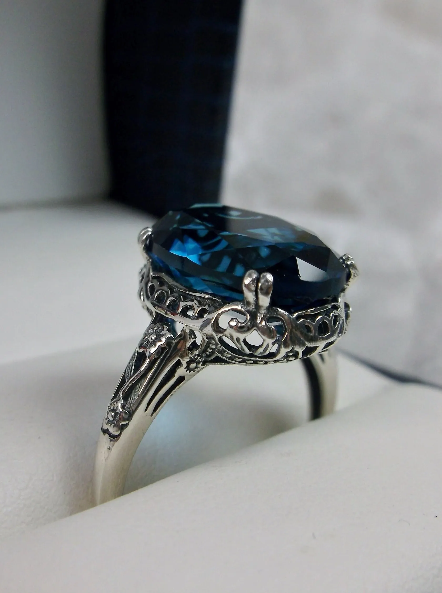 Topaz Ring, Size 9, London Blue Topaz Gemstone, Revival Edwardian Jewelry #D70 - Ready to Ship