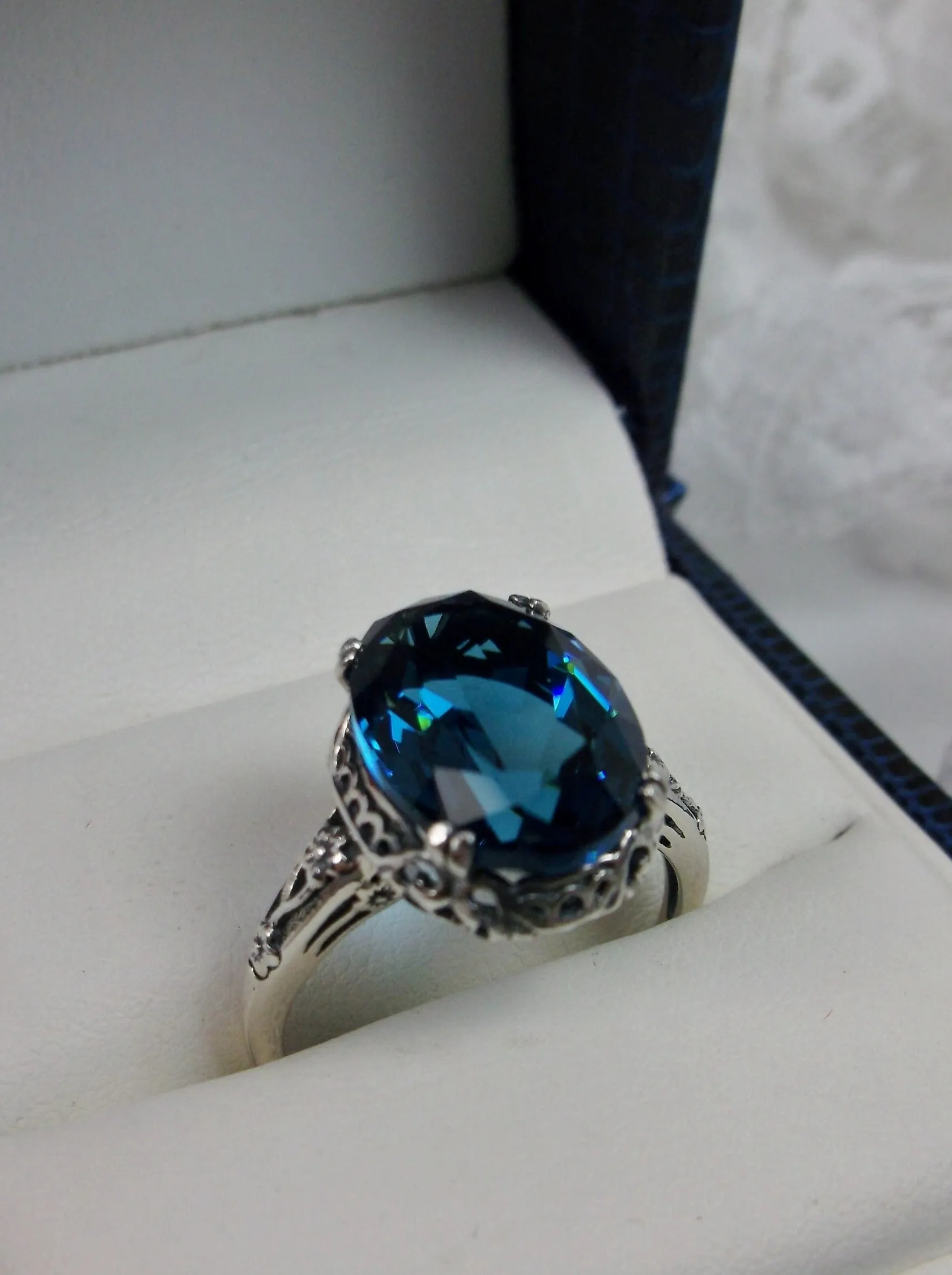 Topaz Ring, Size 9, London Blue Topaz Gemstone, Revival Edwardian Jewelry #D70 - Ready to Ship