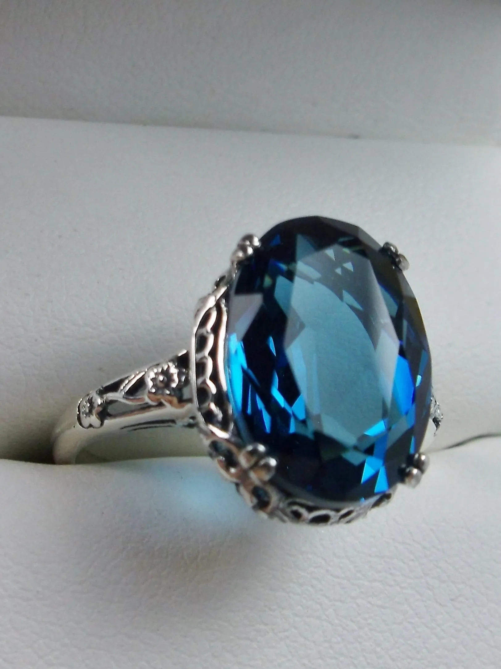 Topaz Ring, Size 9, London Blue Topaz Gemstone, Revival Edwardian Jewelry #D70 - Ready to Ship