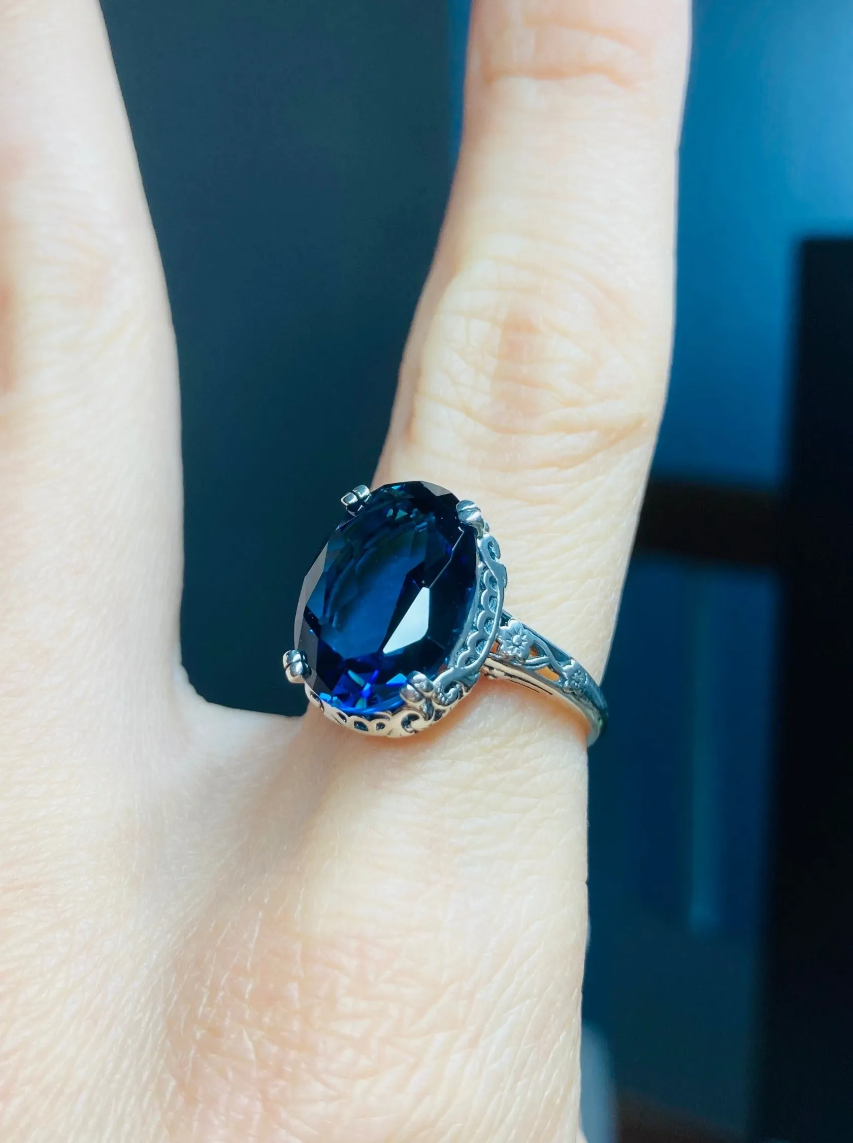Topaz Ring, Size 9, London Blue Topaz Gemstone, Revival Edwardian Jewelry #D70 - Ready to Ship