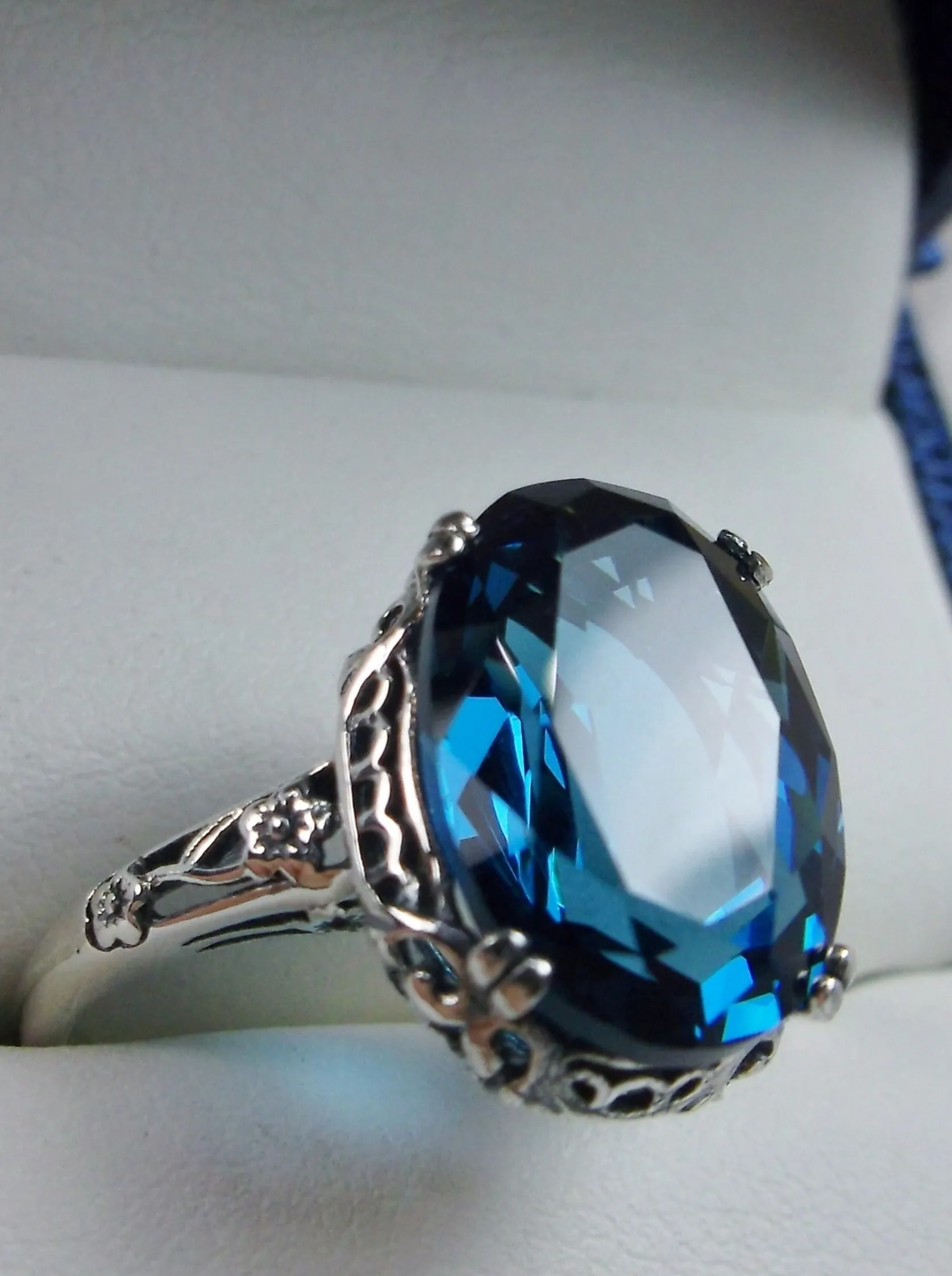 Topaz Ring, Size 9, London Blue Topaz Gemstone, Revival Edwardian Jewelry #D70 - Ready to Ship