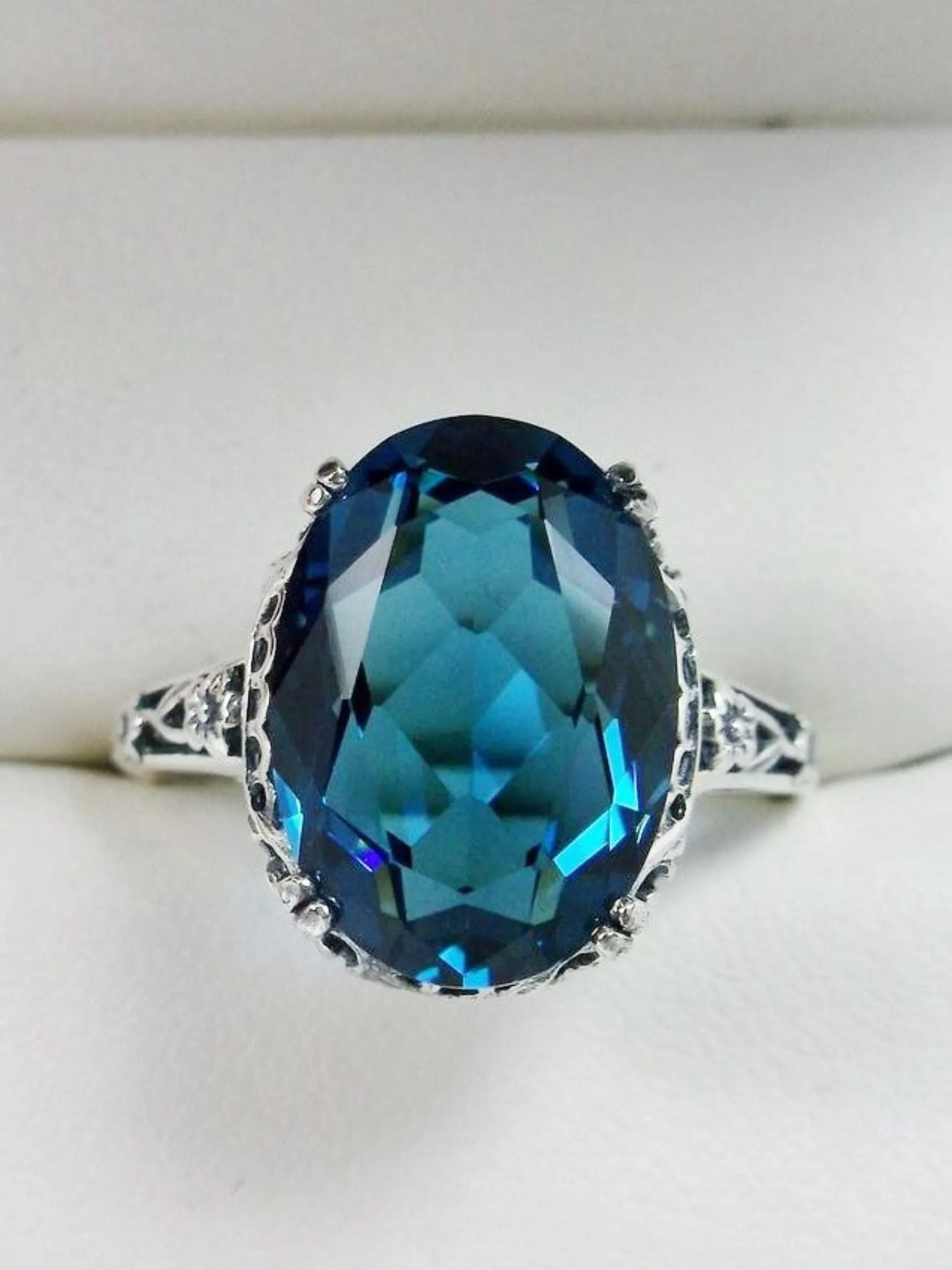 Topaz Ring, Size 9, London Blue Topaz Gemstone, Revival Edwardian Jewelry #D70 - Ready to Ship