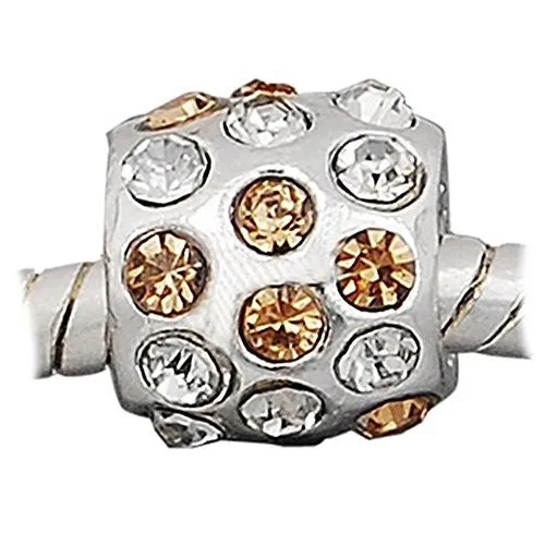 Topaz W/clear  Rhinestones Charm European Bead Compatible for Most European Snake Chain Bracelet