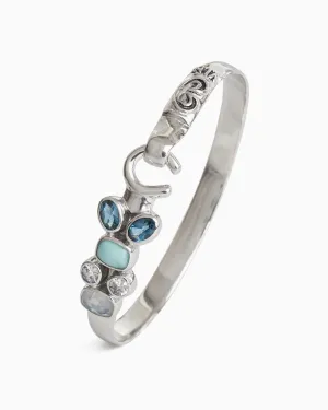 Treasure Hook Bracelet, 6mm - London Blue Topaz, Larimar, White Zircon, and Moonstone