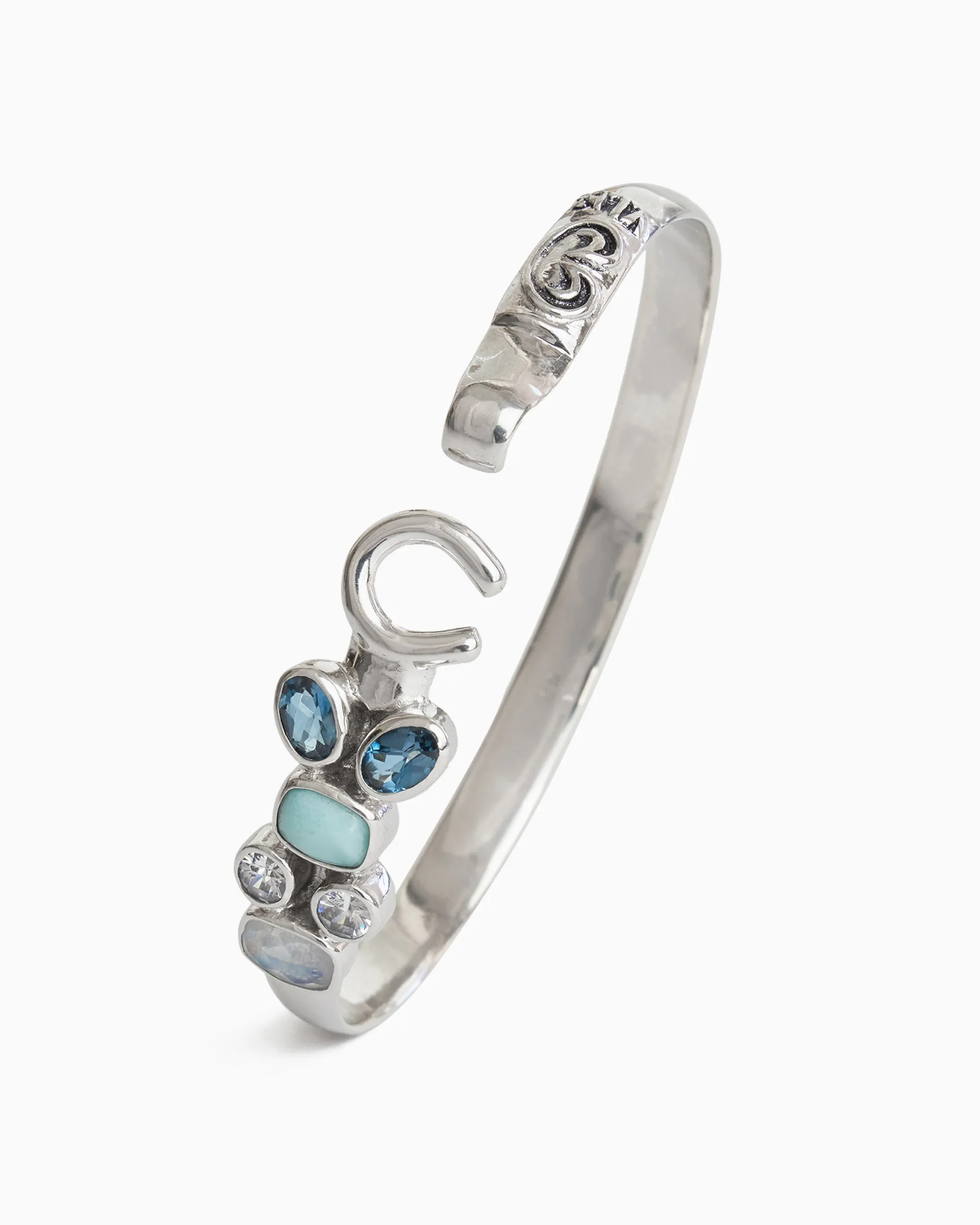Treasure Hook Bracelet, 6mm - London Blue Topaz, Larimar, White Zircon, and Moonstone