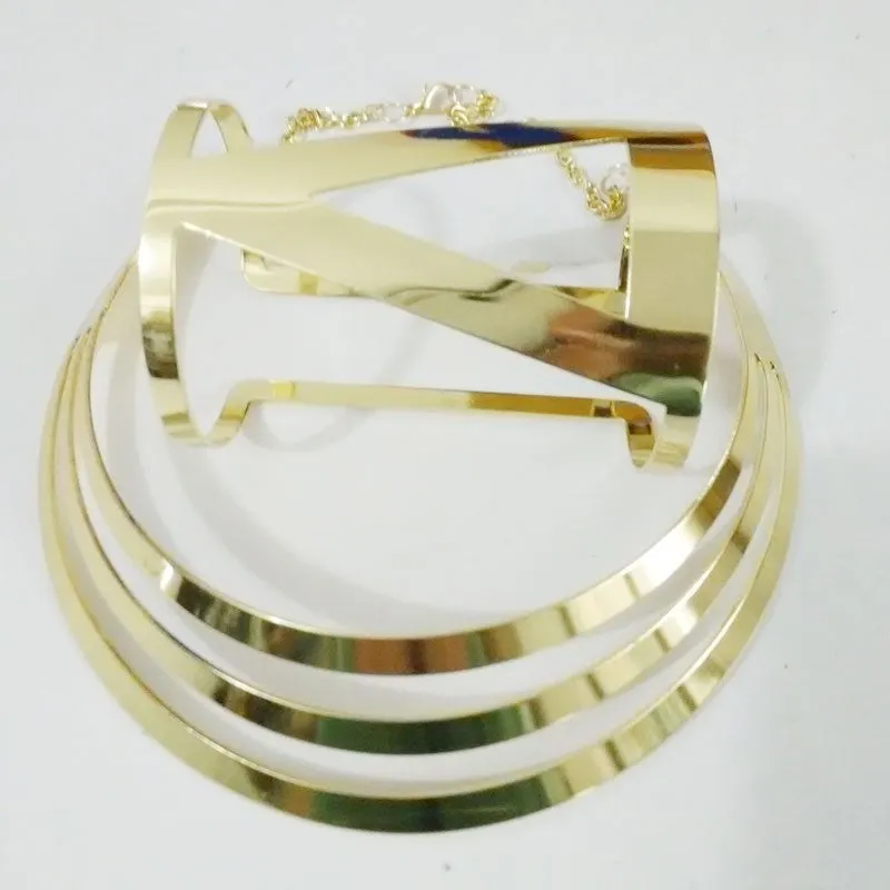 Trendy Gold Plated Torques Opened Cuff Bracelet Bangles Necklace Sets Women Party Statement Jewelry Set